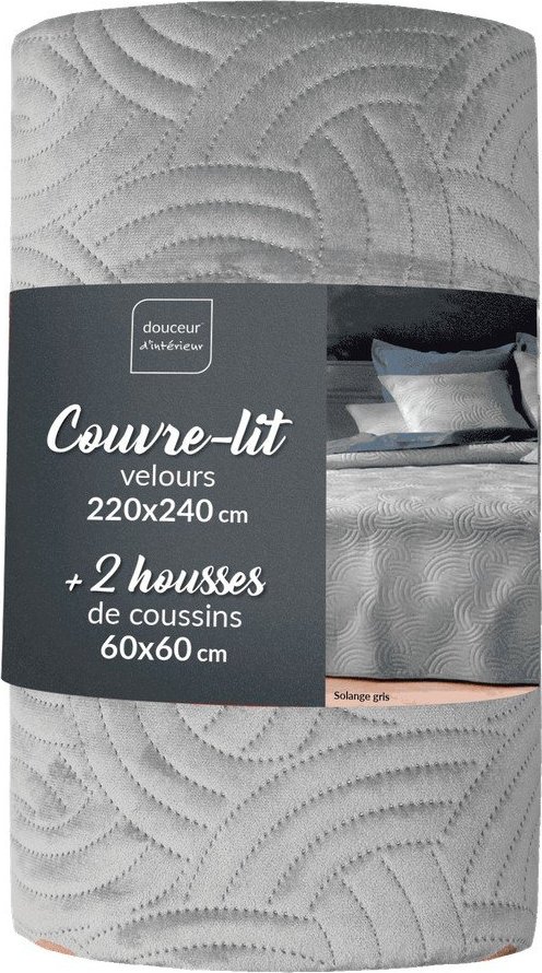 Šedý sametový set přehozu a povlaku na polštář 220x240 cm Solange – douceur d'intérieur Douceur d intérieur