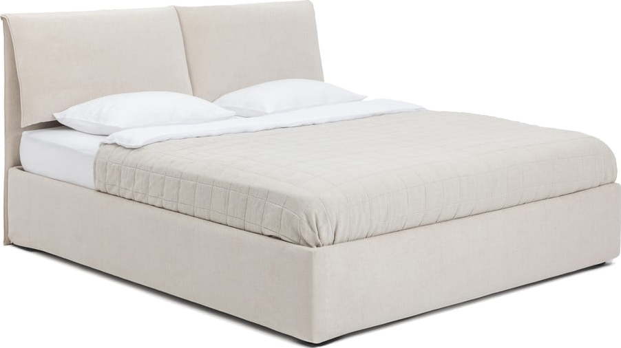 Béžová čalouněná dvoulůžková postel s úložným prostorem s roštem 160x200 cm Thessa Pillow - II. jakost – Bonami Selection Bonami Selection