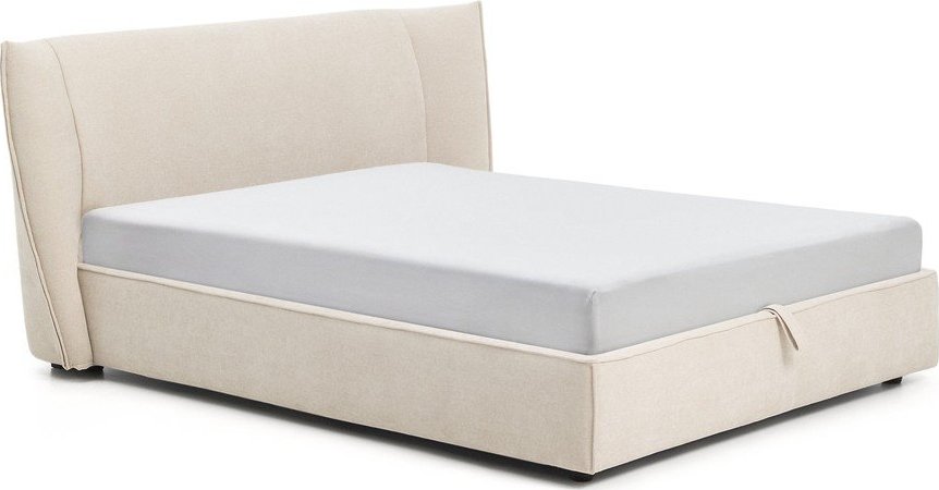 Béžová čalouněná dvoulůžková postel z žinylky s úložným prostorem s roštem 160x200 cm Arvian – Kave Home Kave Home