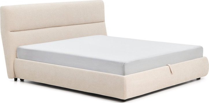 Béžová čalouněná dvoulůžková postel z žinylky s úložným prostorem s roštem 180x200 cm Dafra – Kave Home Kave Home