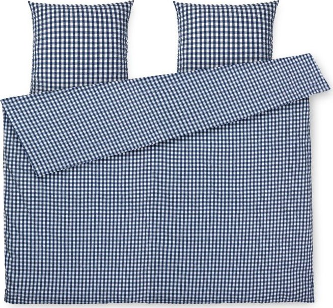 Bílo-tmavě modré prodloužené krepové povlečení na dvoulůžko 200x220 cm Bæk&Bølge – JUNA Juna