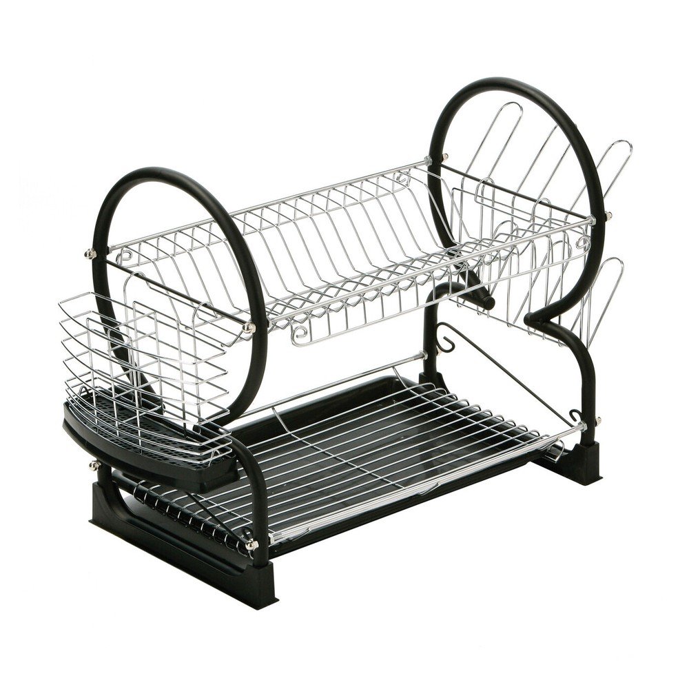 Černý dvoupatrový odkapávač z nerezové oceli 56x25 cm Laurie – Premier Housewares Premier Housewares