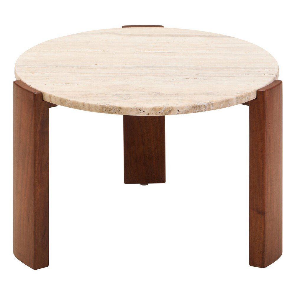 Hnědý/ve světle přírodní barvě kulatý konferenční stolek s mramorovou deskou ø 60 cm Palermo – Premier Housewares Premier Housewares