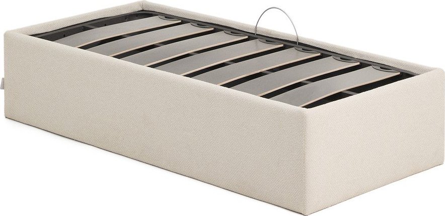 Krémová čalouněná jednolůžková postel z žinylky s úložným prostorem/bez čela s roštem 90x200 cm Nelzi – Kave Home Kave Home