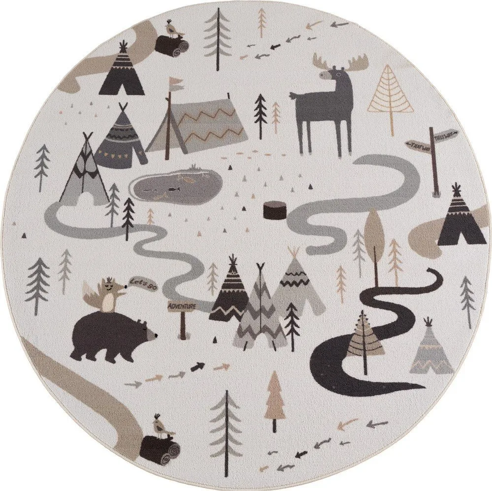Krémový pratelný dětský koberec ø120 cm Coco 1135 – Ayyildiz Carpets