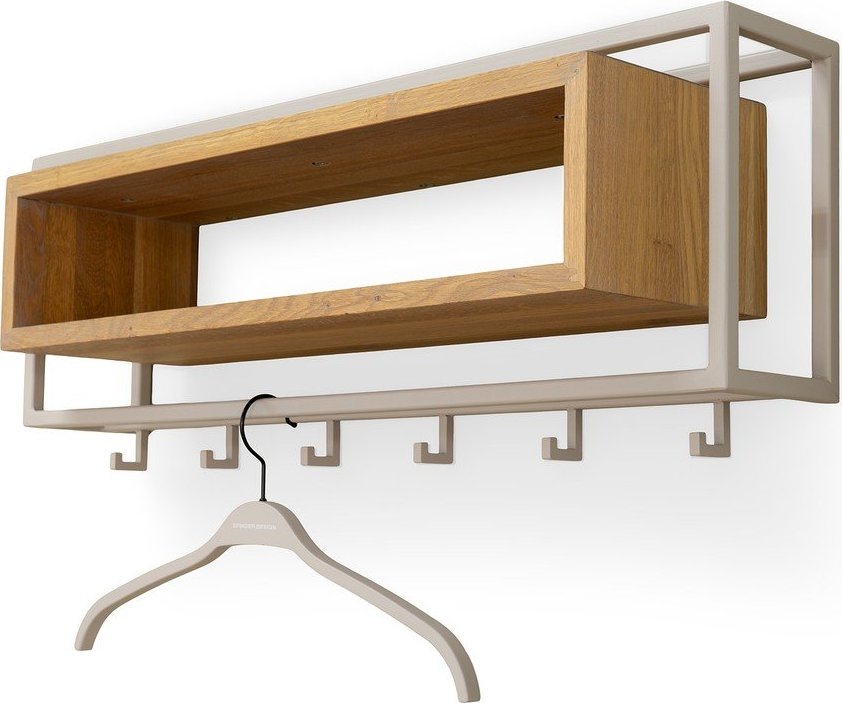 Nástěnný věšák z dubového dřeva v přírodní barvě/taupe s poličkou 78 cm School – Spinder Design Spinder Design
