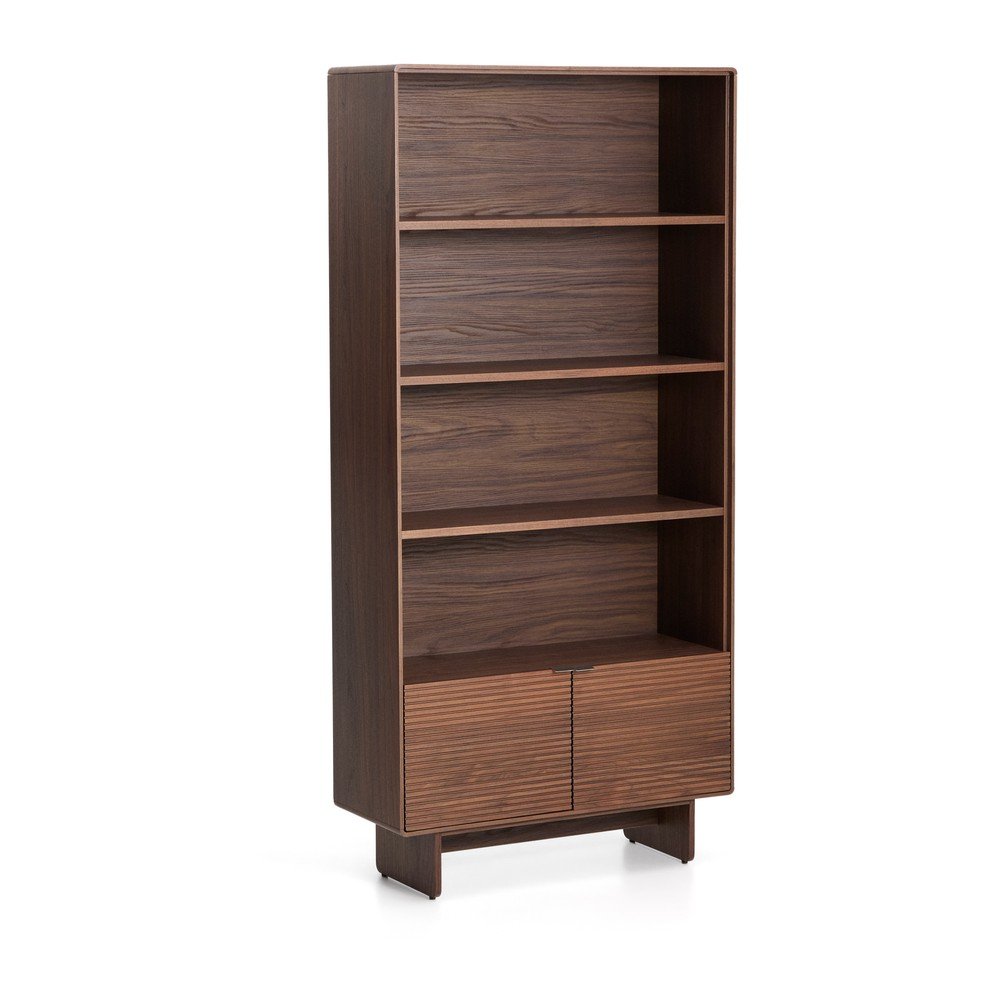 Regál v dekoru ořechu v tmavě přírodní barvě 90x190x35 cm Norlen – Kave Home Kave Home