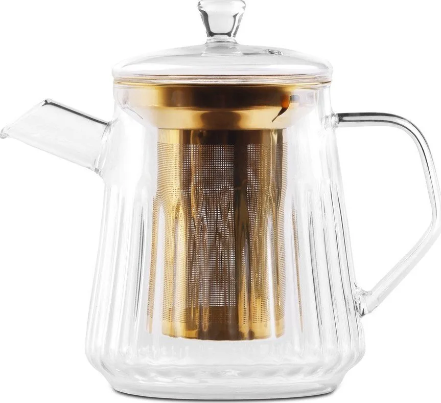 Skleněná konvice na čaj se sítkem ve zlaté barvě 900 ml Mia – Vialli Design