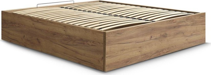 Hnědá dvoulůžková postel z dřevotřísky v dekoru břízy s úložným prostorem/bez čela s roštem 140x190 cm Mara – Bobochic Paris Bobochic Paris