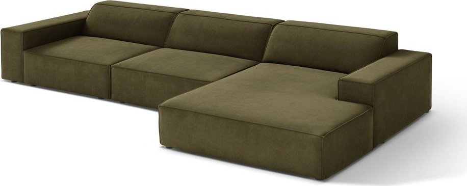 Khaki sametová modulární rohová pohovka (pravý roh/s lenoškou) Jodie – Micadoni Micadoni