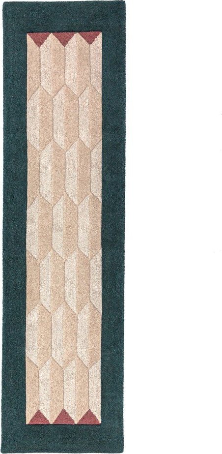 Ručně tkaný vlněný běhoun v přírodní barvě/zelenomodrý 60x230 cm Apex Border Wool – Flair Rugs Flair Rugs