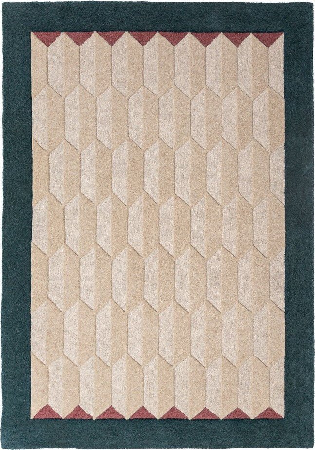 Ručně tkaný vlněný koberec v přírodní barvě/zelenomodrý 200x290 cm Apex Border Wool – Flair Rugs Flair Rugs