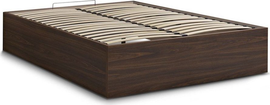 Tmavě hnědá dvoulůžková postel z dřevotřísky v dekoru břízy s úložným prostorem/bez čela s roštem 140x190 cm Mara – Bobochic Paris Bobochic Paris