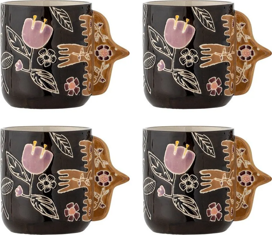 Tmavě hnědé kameninové šálky v sadě 4 ks na latte 325 ml Vivielle – Bloomingville