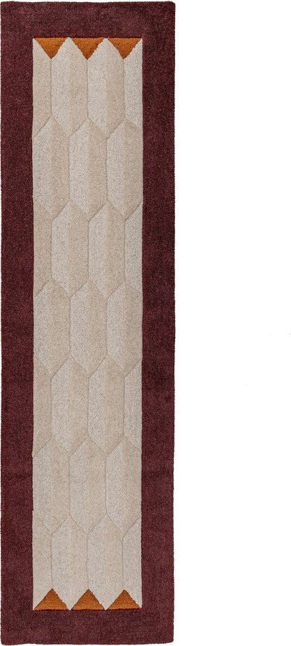 Vínový/v přírodní barvě ručně tkaný vlněný běhoun 60x230 cm Apex Border Wool – Flair Rugs Flair Rugs