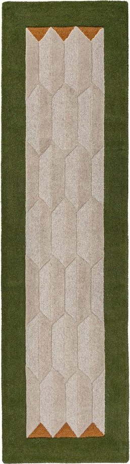 Zelený/v přírodní barvě ručně tkaný vlněný běhoun 60x230 cm Apex Border Wool – Flair Rugs Flair Rugs