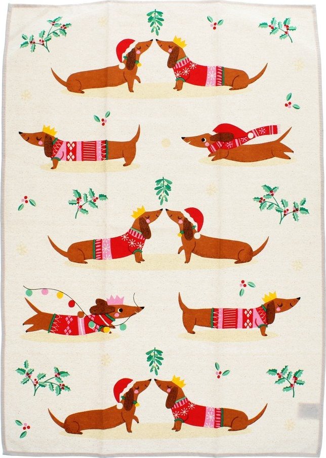 Bavlněná utěrka 70x50 cm Festive Sausage Dog – Rex London Rex London