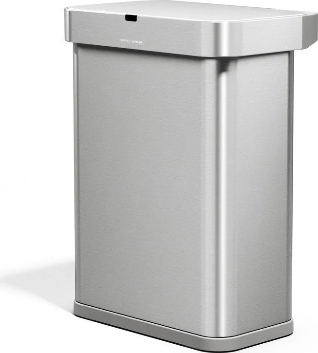 Bezdotykový ocelový odpadkový koš ve stříbrné barvě 58 l Sensor – simplehuman