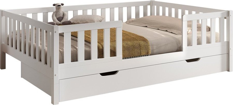 Bílá dětská postel z borovicového dřeva s výsuvným lůžkem s úložným prostorem s roštem 140x200 cm Dallas – Vipack Vipack