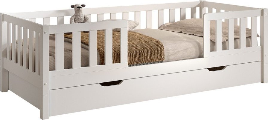 Bílá dětská postel z borovicového dřeva s výsuvným lůžkem s úložným prostorem s roštem 90x200 cm Dallas – Vipack Vipack