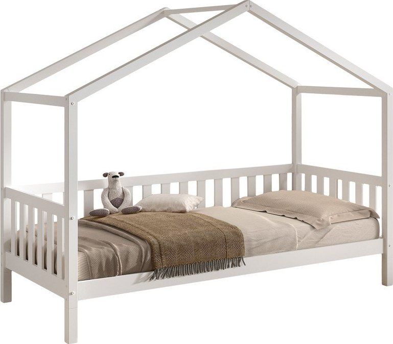 Bílá domečková dětská postel z borovicového dřeva s roštem 90x200 cm Dallas – Vipack Vipack