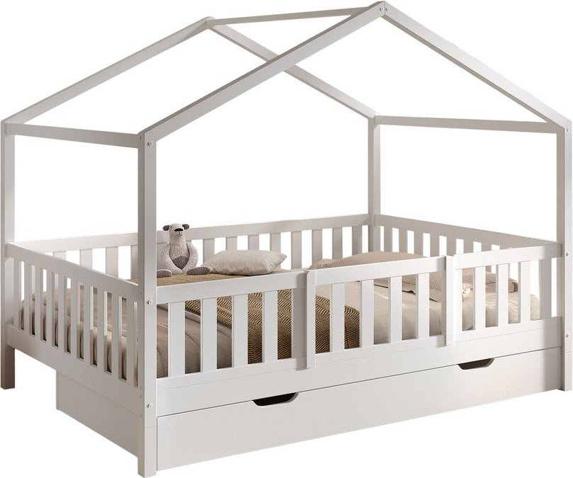 Bílá domečková/s výsuvným lůžkem dětská postel z borovicového dřeva s úložným prostorem s roštem 140x200 cm Dallas – Vipack Vipack