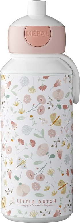 Bílá/světle růžová plastová dětská lahev 400 ml Flowers & Butterflies by Little Dutch – Mepal Mepal