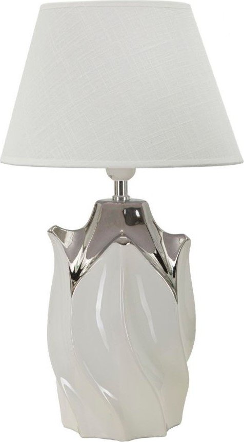 Bílá/ve stříbrné barvě keramická stolní lampa s textilním stínidlem (výška 51 cm) Shiney – Mauro Ferretti Mauro Ferretti