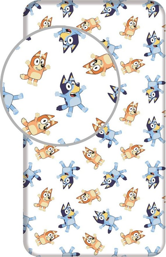 Bílé napínací bavlněné dětské prostěradlo na jednolůžko 90x200 cm Bluey – Jerry Fabrics Jerry Fabrics