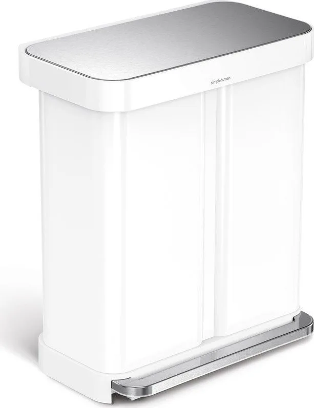 Bílý ocelový odpadkový koš 34+24 l na tříděný odpad/nášlapný Dual – simplehuman