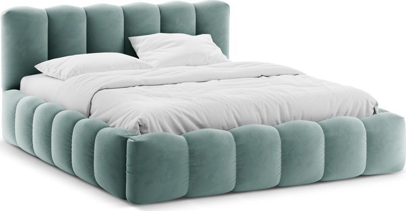 Čalouněná dvoulůžková postel s úložným prostorem s roštem 160x200 cm v mentolové barvě Lupine – Micadoni Micadoni