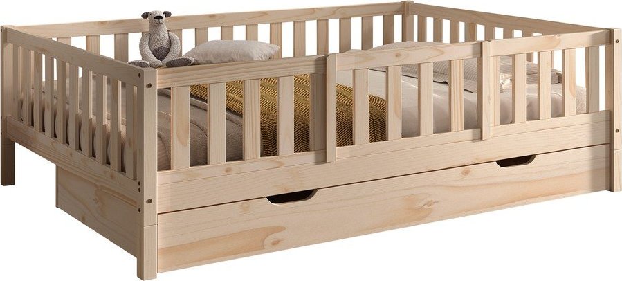 Dětská postel z borovicového dřeva s výsuvným lůžkem s úložným prostorem s roštem 140x200 cm v přírodní barvě Dallas – Vipack Vipack