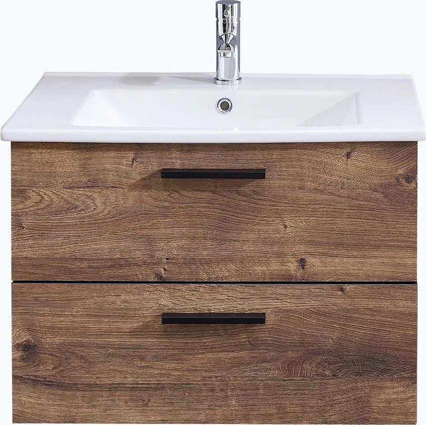 Hnědá závěsná skříňka v dekoru dubu bez umyvadla 71x51 cm Set 374