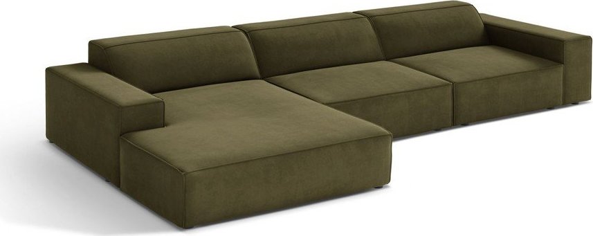Khaki sametová modulární rohová pohovka (levý roh/s lenoškou) Jodie – Micadoni Micadoni