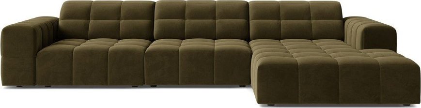 Khaki sametová rohová pohovka (pravý roh/s lenoškou) Chicago – Cosmopolitan Design Cosmopolitan design