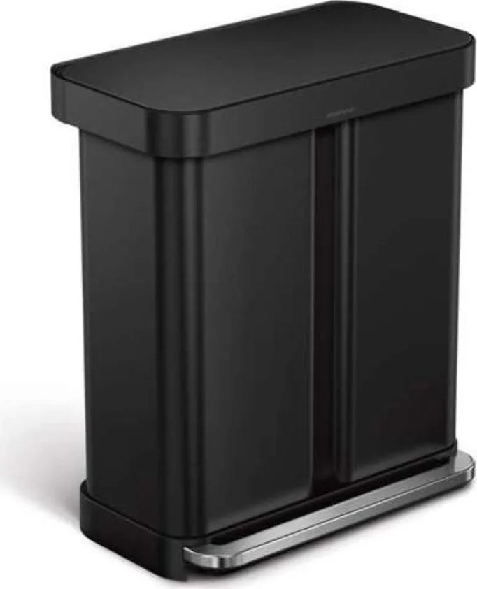 Matně černý ocelový odpadkový koš 34+24 l na tříděný odpad/nášlapný – simplehuman