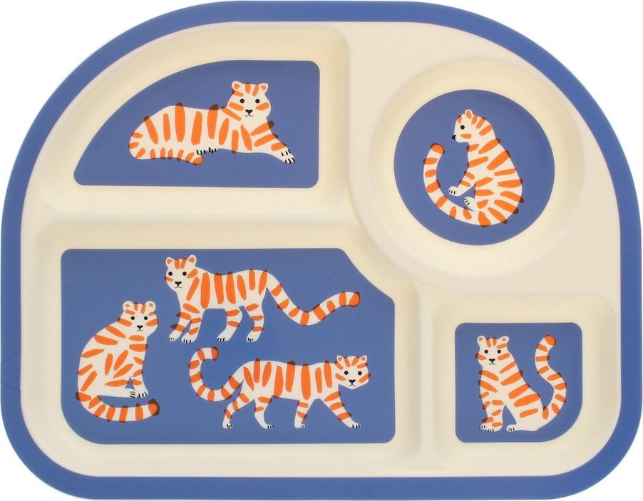 Modrý/béžový plastový dětský talíř 21x27 cm Tiger – Rex London Rex London