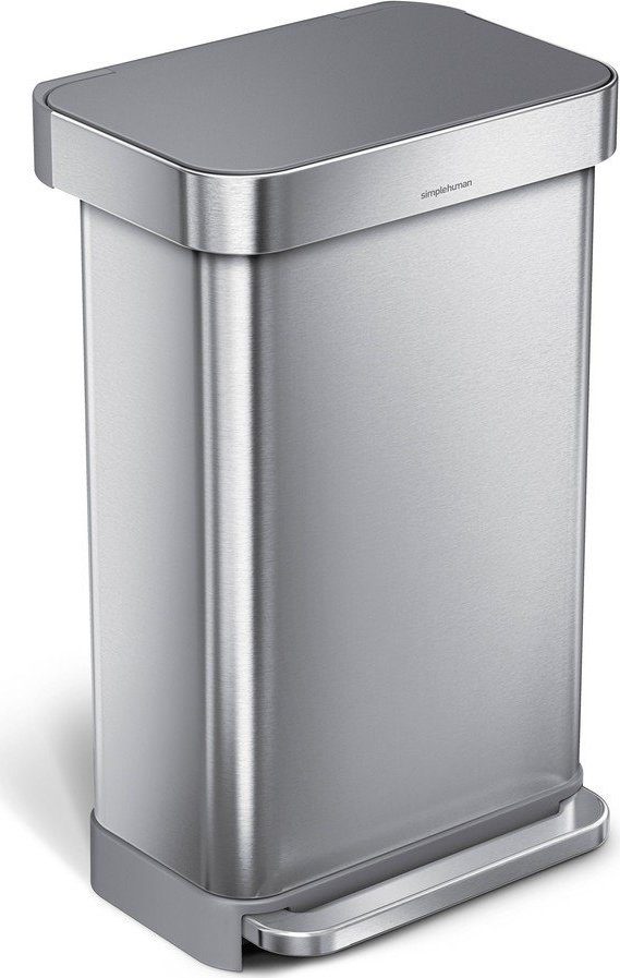 Nášlapný ocelový odpadkový koš ve stříbrné barvě 45 l – simplehuman Simplehuman