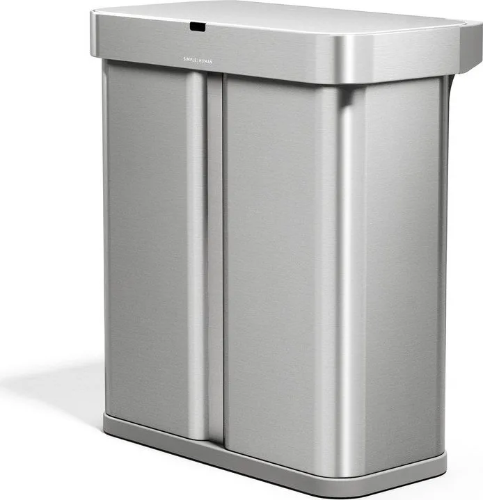 Ocelový odpadkový koš 34+24 l na tříděný odpad/bezdotykový ve stříbrné barvě Dual Sensor – simplehuman