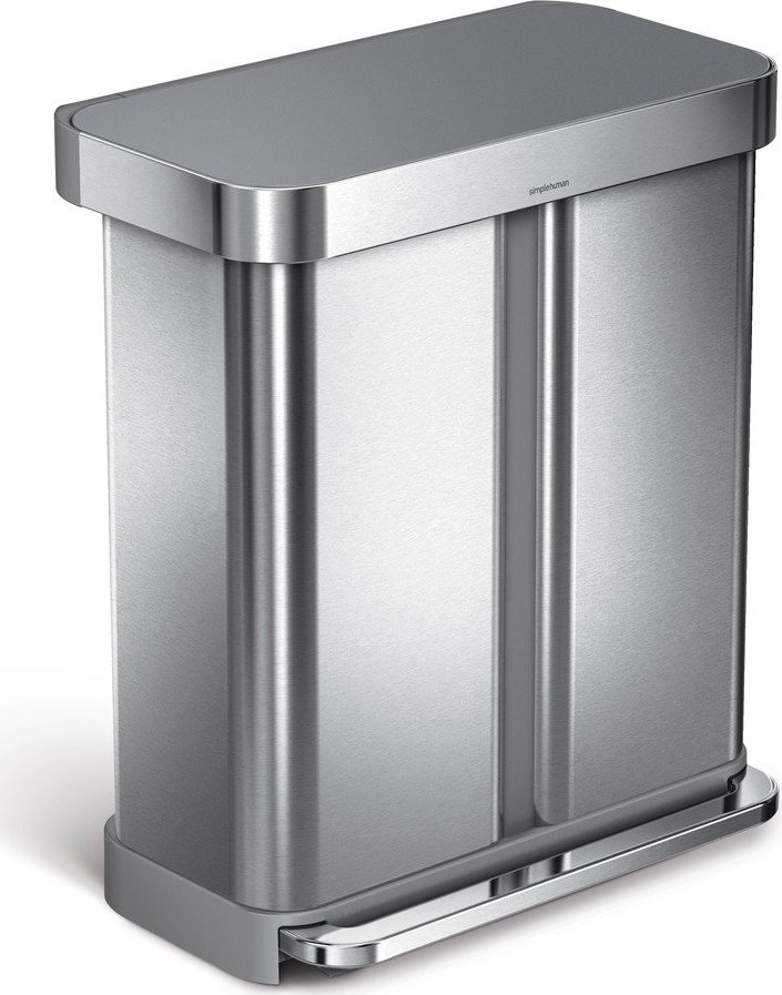 Ocelový odpadkový koš 34+24 l na tříděný odpad/nášlapný ve stříbrné barvě – simplehuman Simplehuman