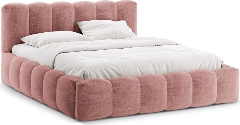 Růžová čalouněná dvoulůžková postel s úložným prostorem s roštem 180x200 cm Lupine – Micadoni Micadoni
