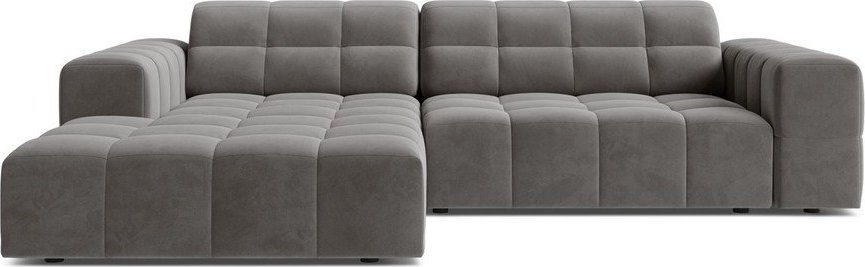 Šedá sametová rohová pohovka (levý roh/s lenoškou) Chicago – Cosmopolitan Design Cosmopolitan design