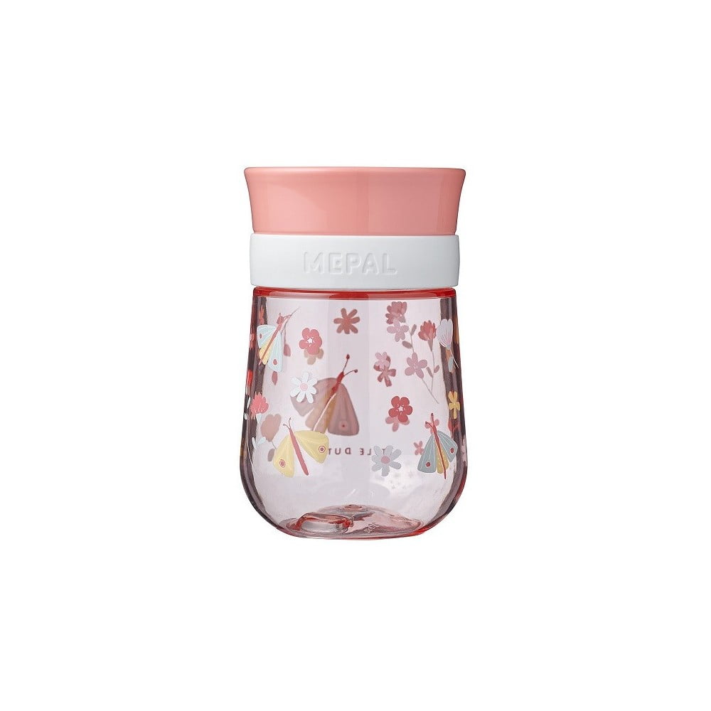 Světle růžová tritanová dětská lahev 300 ml Flowers & butterflies by Little Dutch – Mepal Mepal