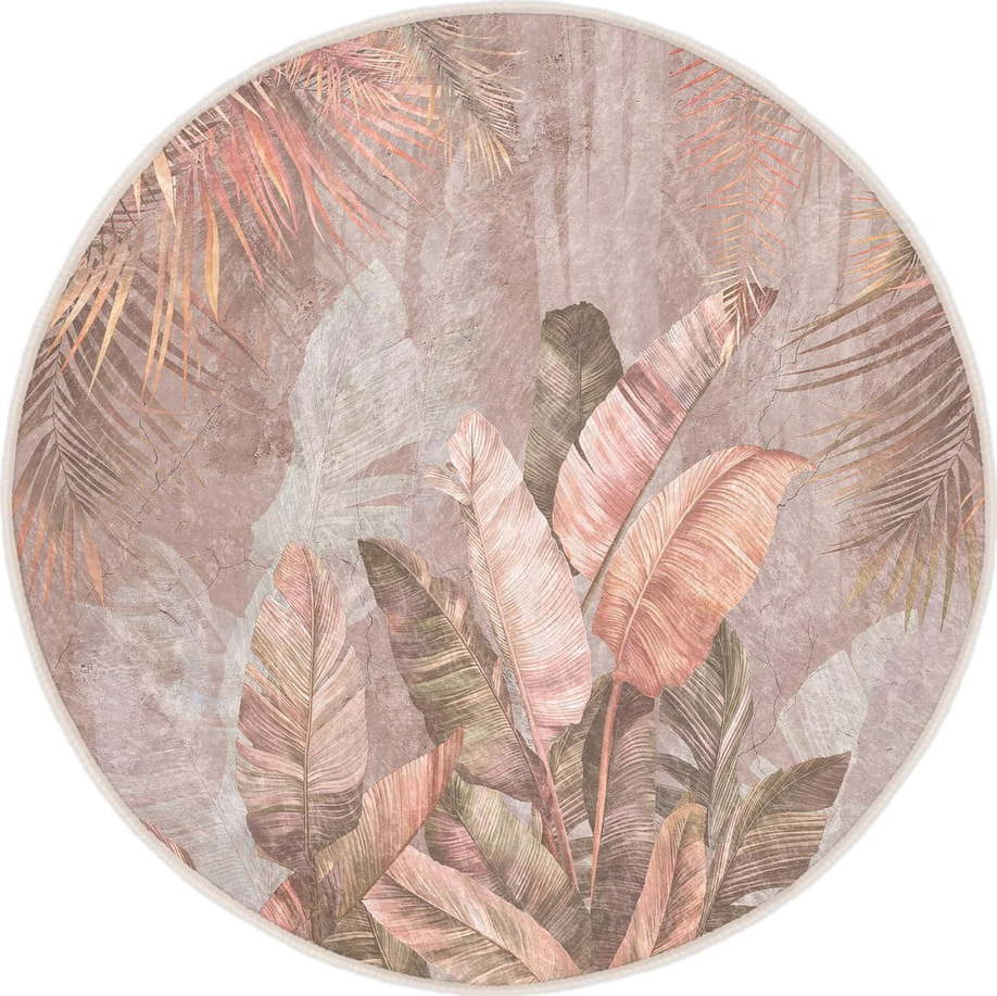 Světle růžový pratelný kulatý koberec ø 120 cm Dusty Leaves – Mila Home Mila Home