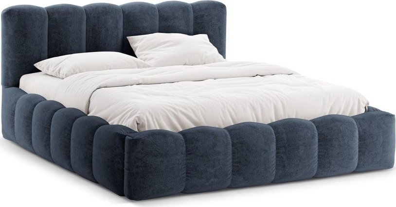 Tmavě modrá čalouněná dvoulůžková postel s úložným prostorem s roštem 160x200 cm Lupine – Micadoni Micadoni