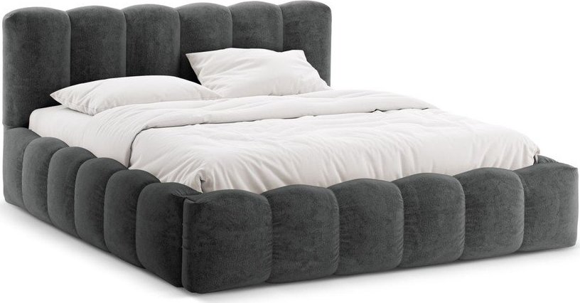 Tmavě šedá čalouněná dvoulůžková postel s úložným prostorem s roštem 180x200 cm Lupine – Micadoni Micadoni