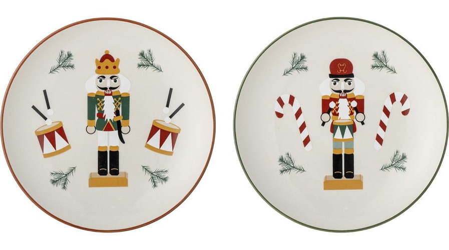 Krémové dezertní talíře s vánočním motivem z kameniny v sadě 2 ks ø 16 cm Jolly – Bloomingville Bloomingville