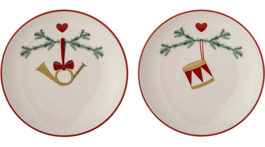Krémové dezertní talíře s vánočním motivem z kameniny v sadě 2 ks ø 16 cm Yule – Bloomingville Bloomingville