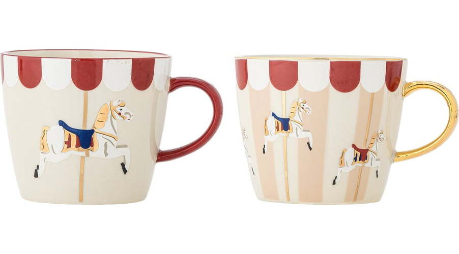 Krémové hrnky s vánočním motivem z kameniny v sadě 2 ks 300 ml Merry-go-round – Bloomingville Bloomingville