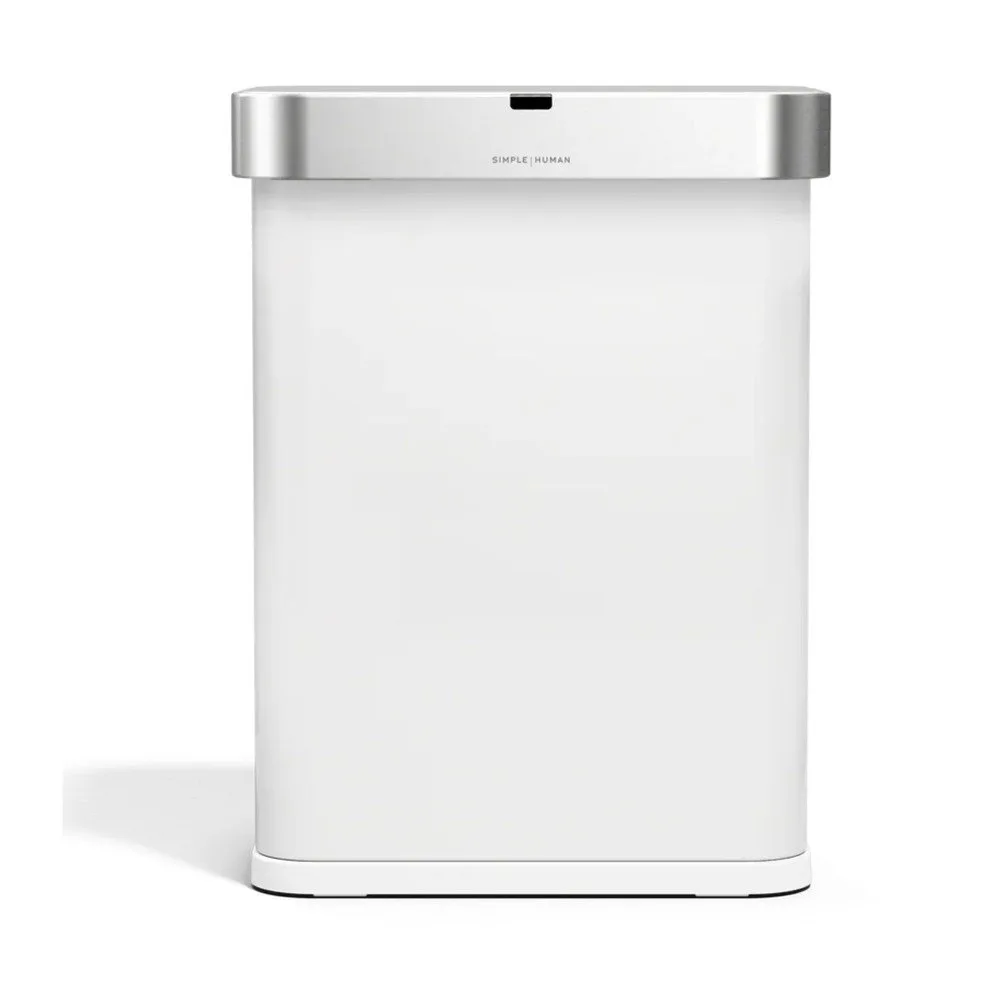Matně bílý bezdotykový ocelový odpadkový koš 58 l Sensor – simplehuman